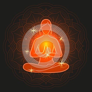 Shine meditation silhouette with flower mandala