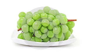 Shine Muscat on white plate isolated on white background,  Japanese green grapes