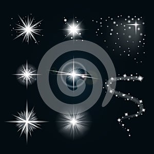 Shine stars with glitters and sparkles icons set 1