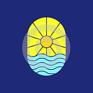 shine sun water sea modern minimal badge colorful abstract logo design vector