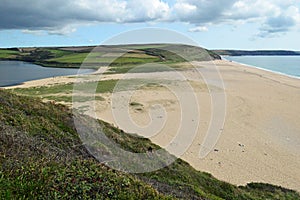 Loe bar separating Loe Pool from Mount's Bay, Helston Cornwall