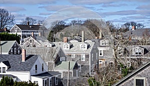 Shingled cottages of the Nantucket town skyline, Nantucket island, Massachussetts