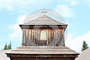 Roof of wooden church in open-air museum