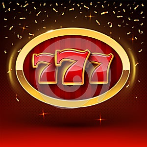 Shining 777 golden sign on red background