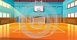 Shining basketball court with wooden floor illustration photo