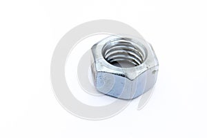 Shining big steel metal hex nut with female thread on white back