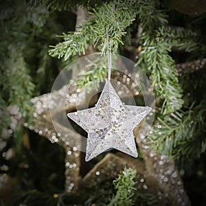 Shining Christmas stars on Christmas tree - Square composition