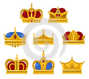 Shining crowns and tiara isolated icons