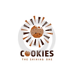 Shining crunchy bitten chocolate cookies cookie snack logo vector icon symbol in fun style