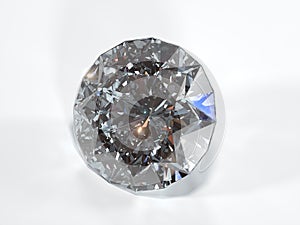 Shining diamond on a white background, front view