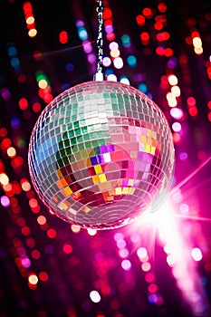 Shining Disco Ball Party Efect isolated on bright background