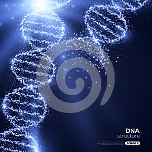 Shining DNA Spirals on Blue Background.