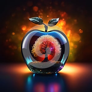Shining glass apple with a tree inside