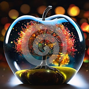 Shining glass apple with a tree inside