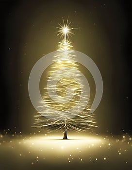 Shining and glowing Christmas tree from lines of light