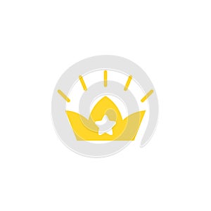 Shining Golden crown with stars Icon. Vector Flat illustrationisolated on white