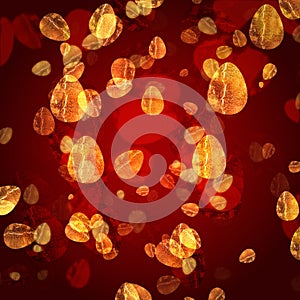 Golden easter eggs in red background