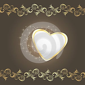 Shining heart on the dark brown decorative background