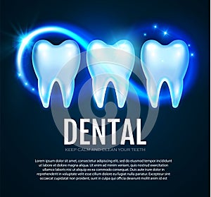 Shining Helthy Tooth with Motion Lights. Cleaining Teeth. Frech Stomatology Design Template. Dental Enamel Health