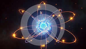 Shining Illustration of an Atom with Orbiting Electrons
