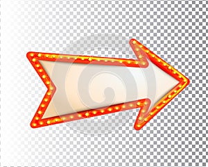 Shining isolated retro bulb light frame arrow