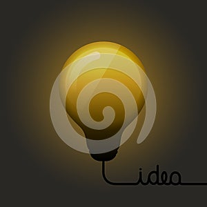 Shining light bulb. Energy and idea symbol. Wire forming to text idea. Vector.