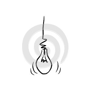 Shining light bulb isolated on white background. Hand drawn vector illustration. Creative concept of idea. Edison lamp lighting