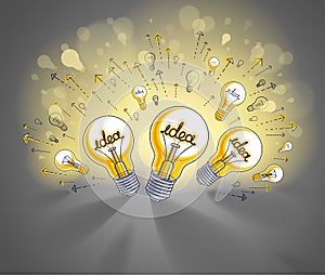 Shining light bulb and set of lightbulb icons, ideas creative concept.