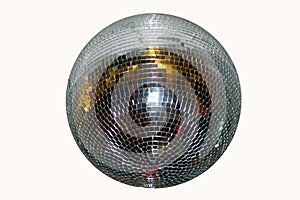 Shining mirror disco ball on a white background