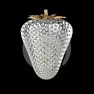 Shining and nuanced metal surface silver strawberry natural summer juicy fruit with leaf isolated high quality realistic