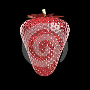 Shining and nuanced red glass gem strawberry natural summer juicy fruit with leaf isolated high quality realistic render