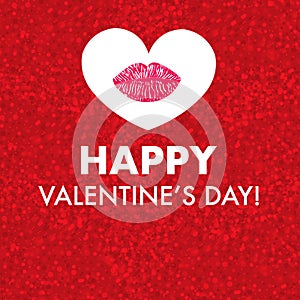 Shining red background and kiss or lips. Happy Valentine`s Day greeting card design element