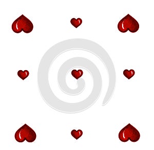 Shining red hearts. Big and small red hearts background. Happy Valentine's Day card Mother's Day Birthday Holidays.