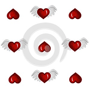 Shining red hearts. Large hearts with wings background. Happy Valentine's Day card  Mother's Day  Birthday  Holidays.
