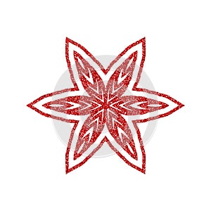 Shining red snowflakes and snow. Merry Christmas card illustration on white background. Sparkling element with glitter