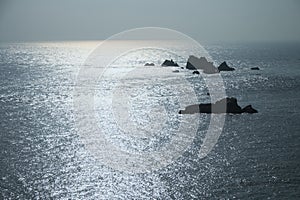 Shining sea view with reefs blue Water Surface