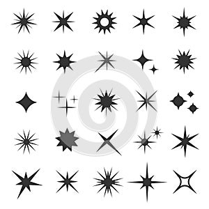 Shining sparkling stars black vector symbols photo