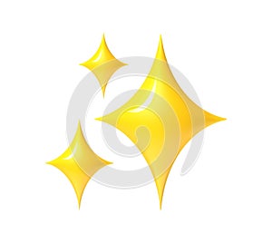 Shining stars emoji. Sparkles golden 3d style star icon, twinkle social media platform symbol. Yellow cartoon glittering