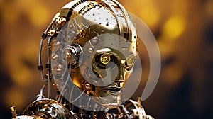 Shining steampunk robot portrait in cinematic style