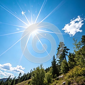 Shining sun at clear sky with copy space