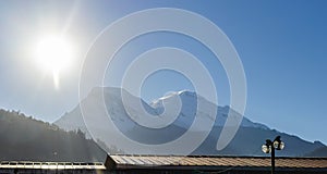 The shining sun (dawning) next to the Nevado Huascaran 6,768 m.a.s.l. in Yungay, Ancash - Peru