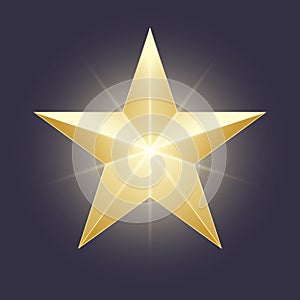 Shining vector star icon. Gradient glow golden shape on a dark background