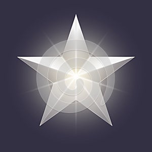 Shining vector star icon. Gradient glow silver shape on a dark background