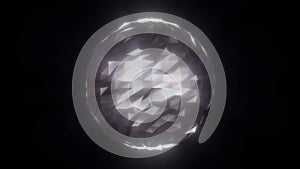 Shining white crystal sphere with polygon facets, radiating brilliance and light in a dark abstract void