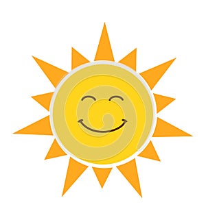 Shining yellow smiling sun vector illustration isolated on white