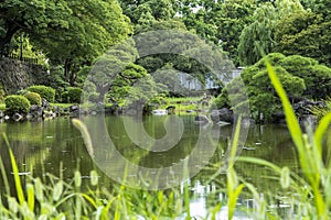 Shinji Pond in the public garden of Hibiya Park bordering the so photo