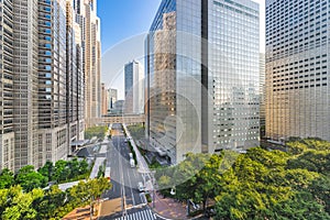 Shinjuku, Tokyo, Japan cityscape past the Metropolitan Government Buildin