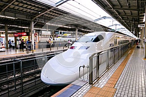 Shinkansen bullet train at JR Kyoto Station.