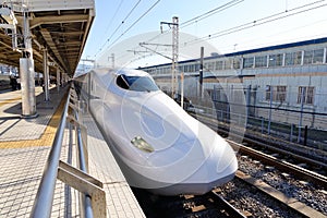 Shinkansen on the track in Tokyo, Japan