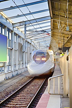 Shinkansen Train At Track in Tokyo , Japan, Prior to Depature